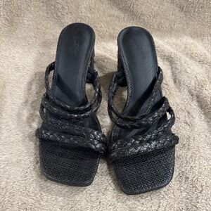 Universal Thread Black Woven Braided Block Heel Sandals Square‎ Toe 6.5